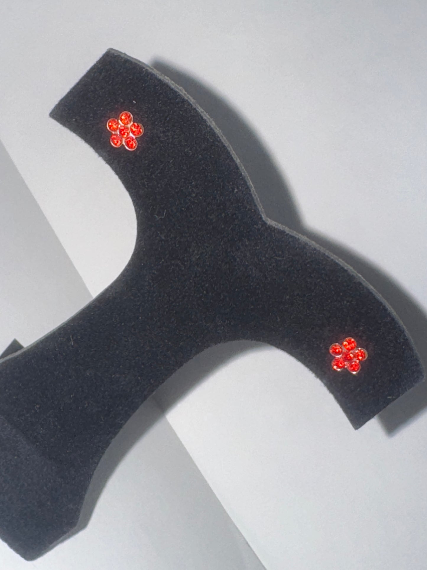 7mm Red Flower Cz And Sterling Post Earrings