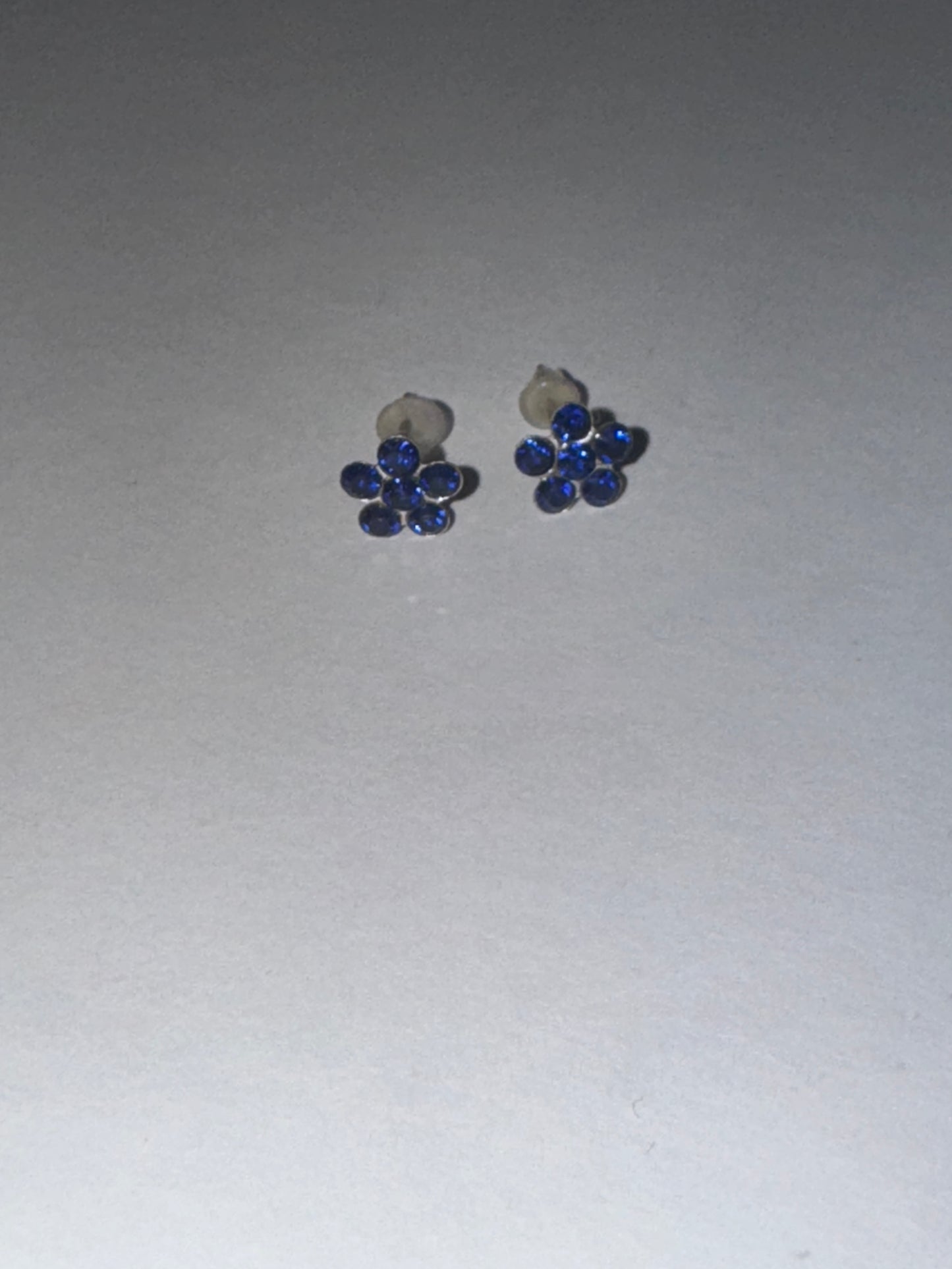 7mm Sapphire Blue Flower Cz And Sterling Post Earrings