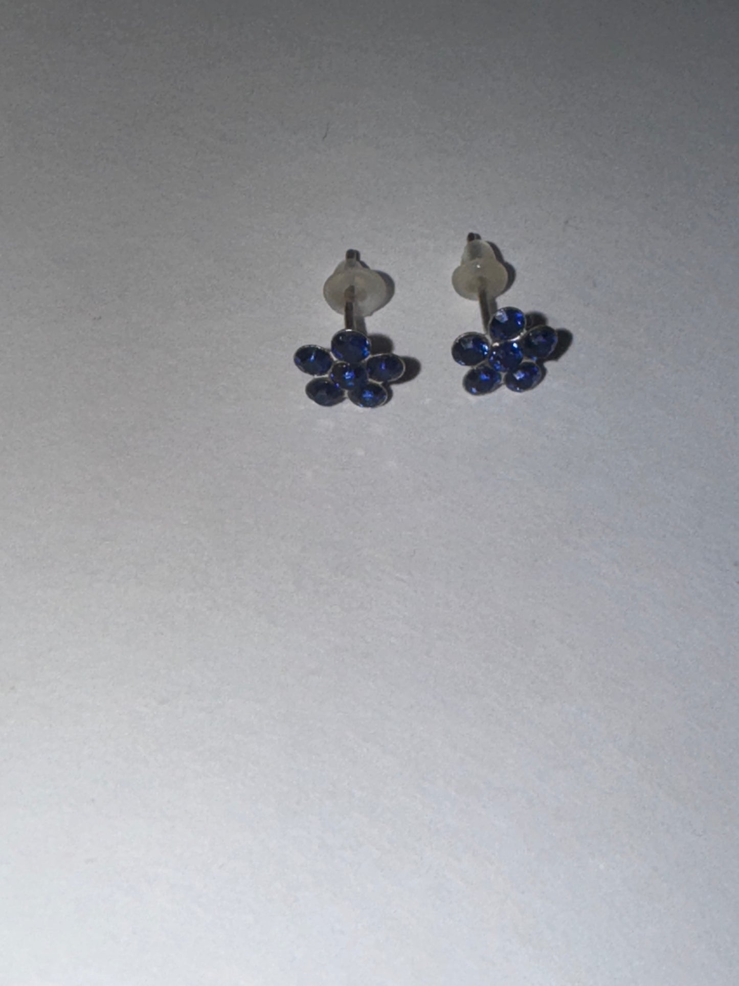 7mm Sapphire Blue Flower Cz And Sterling Post Earrings