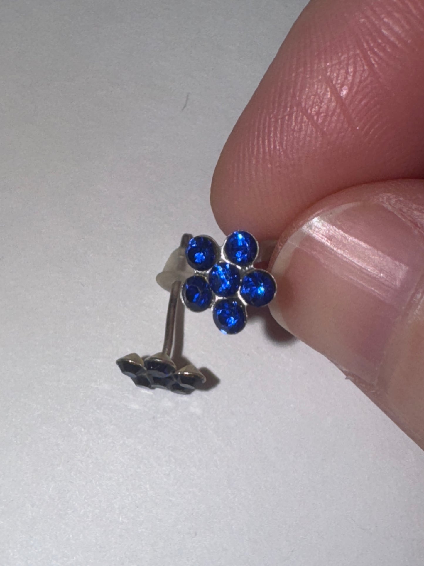 7mm Sapphire Blue Flower Cz And Sterling Post Earrings
