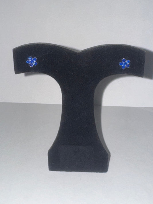 7mm Sapphire Blue Flower Cz And Sterling Post Earrings