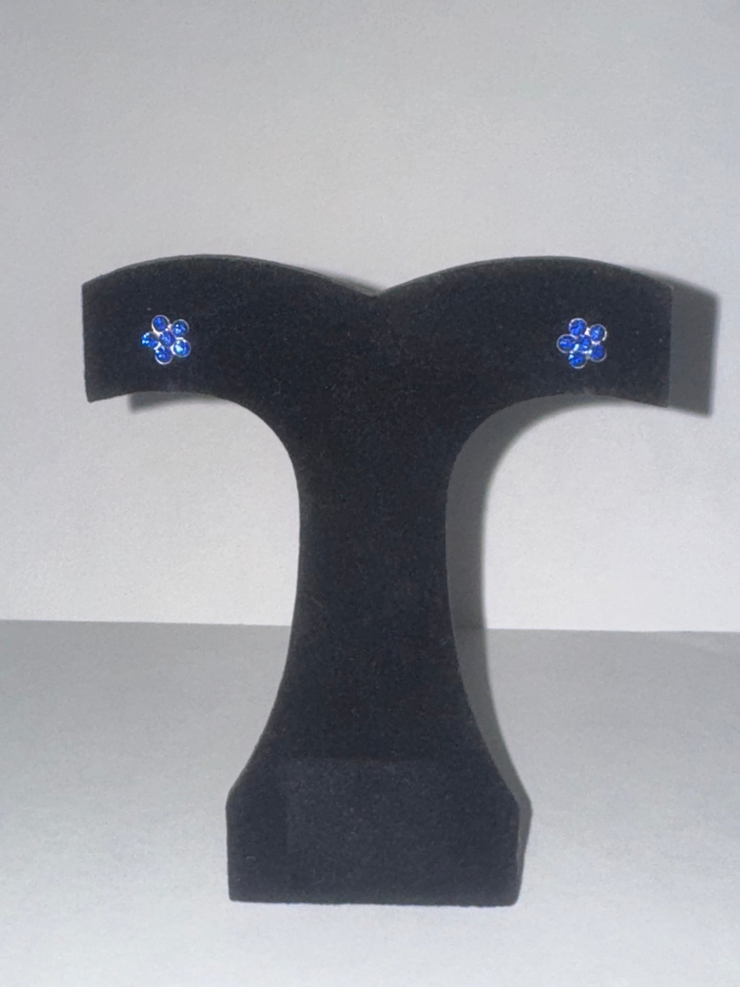 7mm Sapphire Blue Flower Cz And Sterling Post Earrings