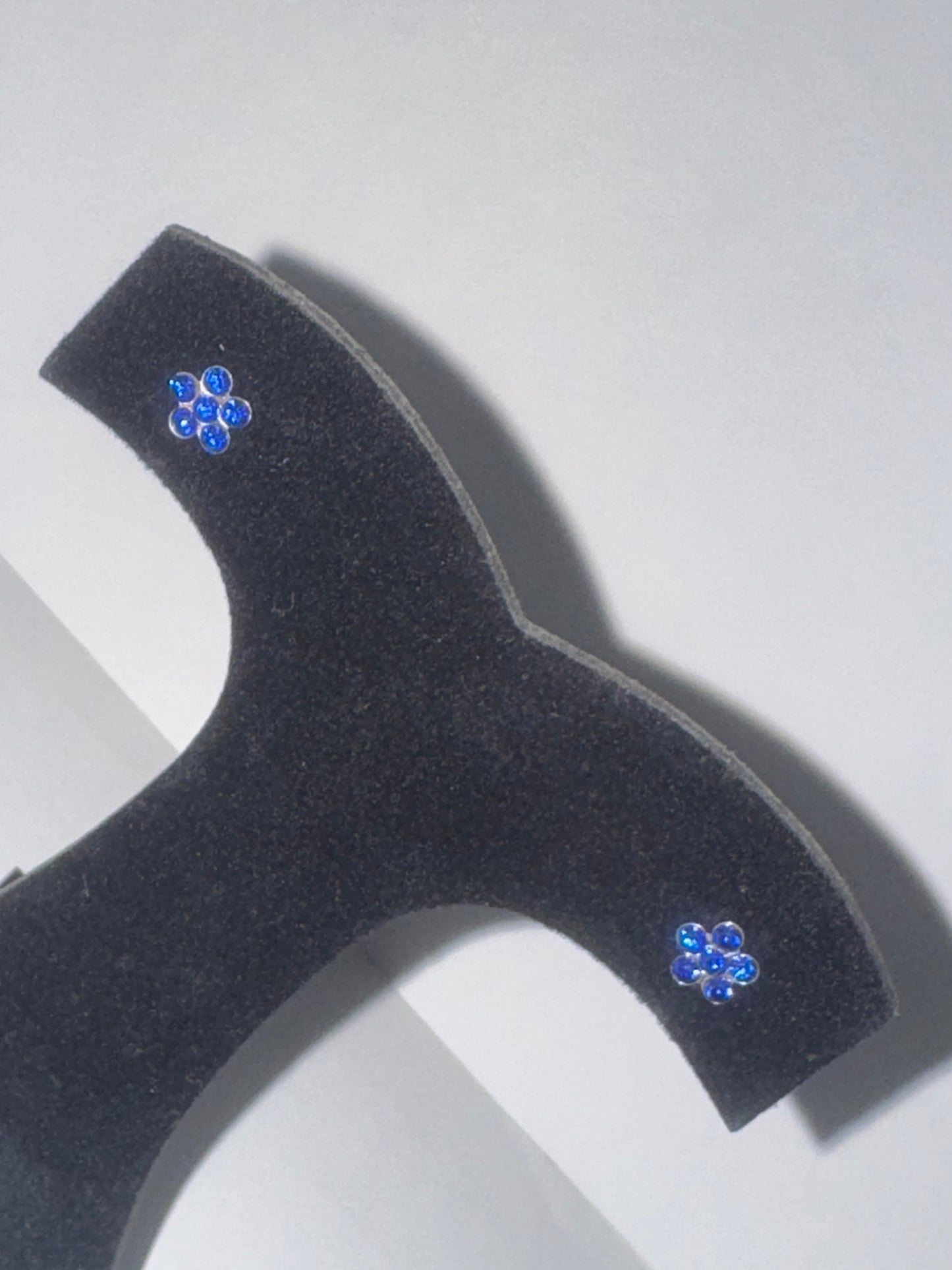 7mm Sapphire Blue Flower Cz And Sterling Post Earrings