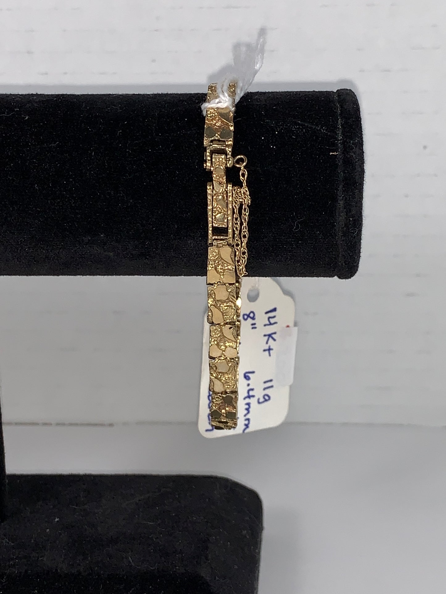 8" 10 Kt Gold Nugget Bracelet w/chain catch