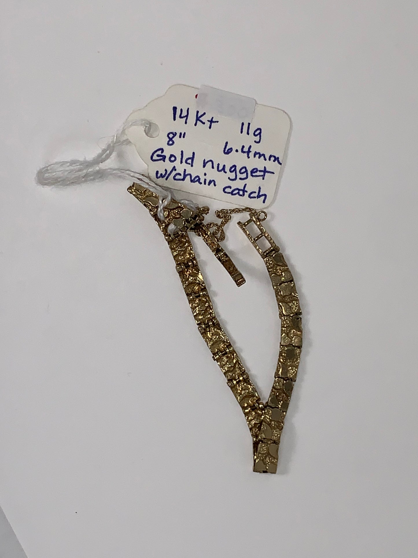 8" 10 Kt Gold Nugget Bracelet w/chain catch