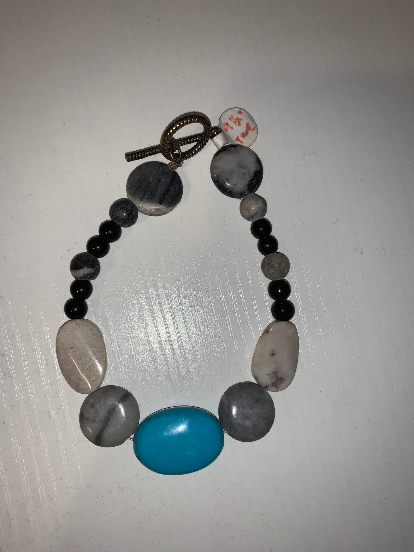 9 1/2" Long Marble and Turquoise Anklet Or Bracelet