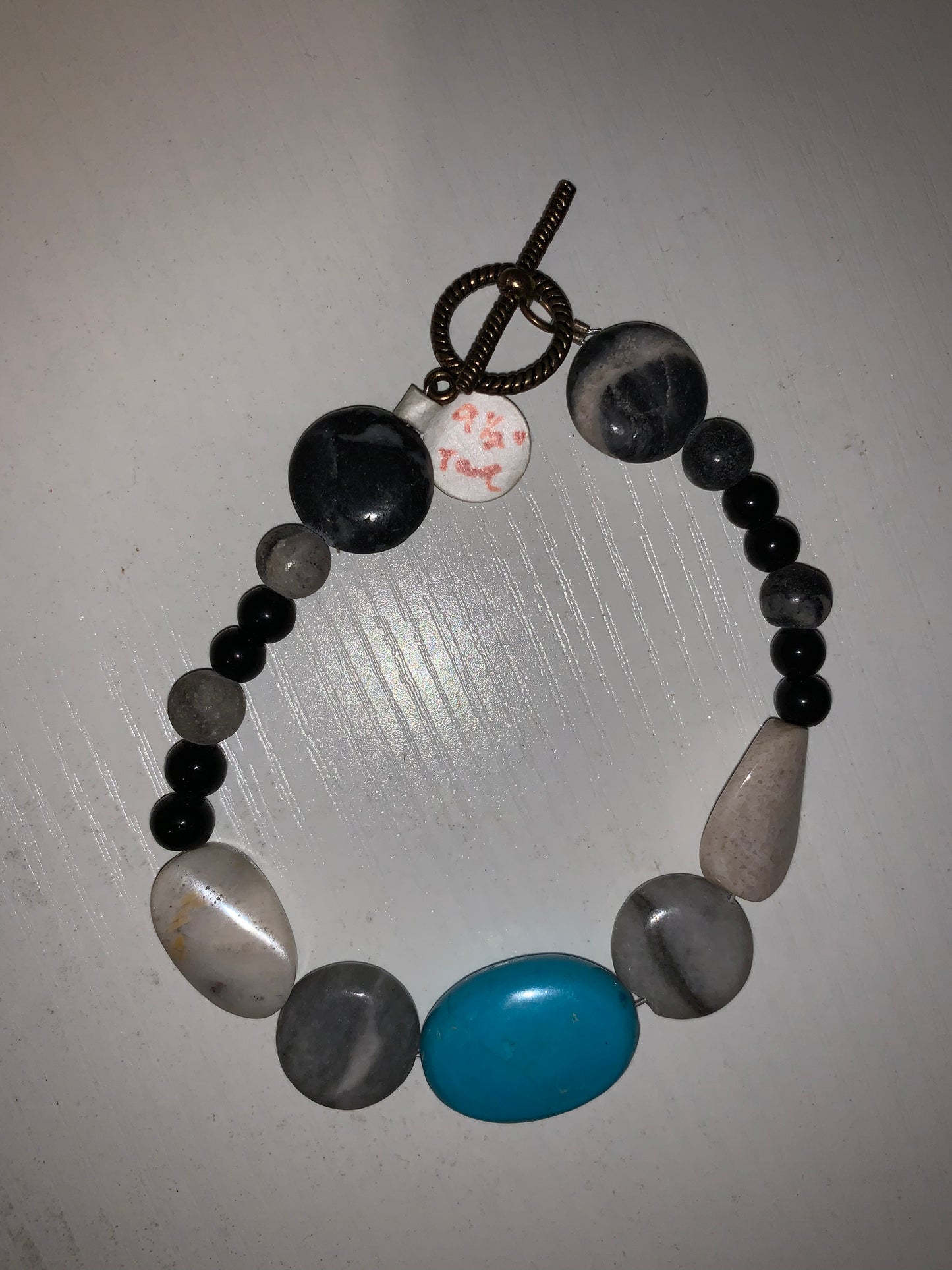 9 1/2" Long Marble and Turquoise Anklet Or Bracelet