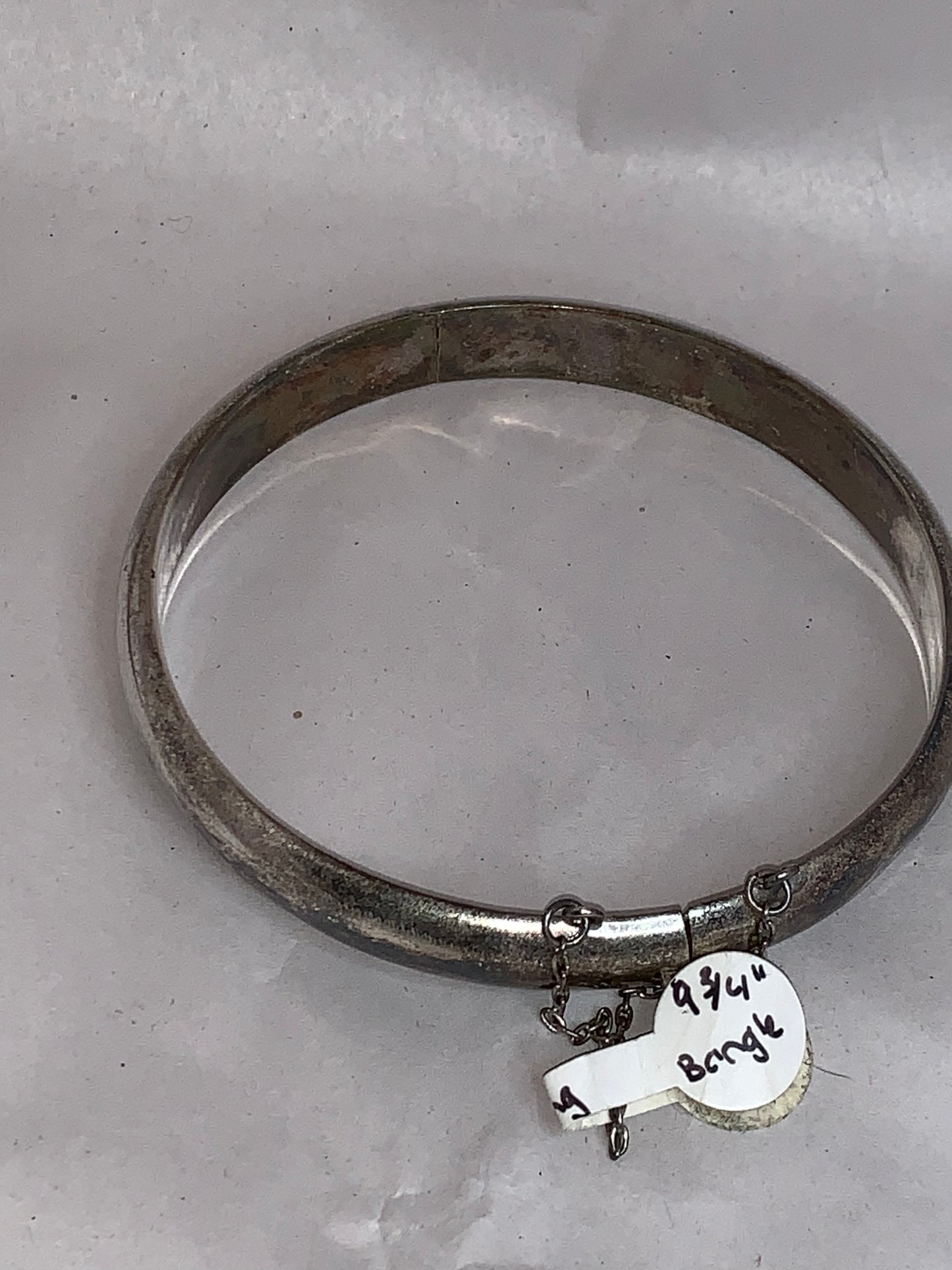 9 3/4" Vintage Sterling Silver Cuff Bangle Bracelet with chain catch, by FAS