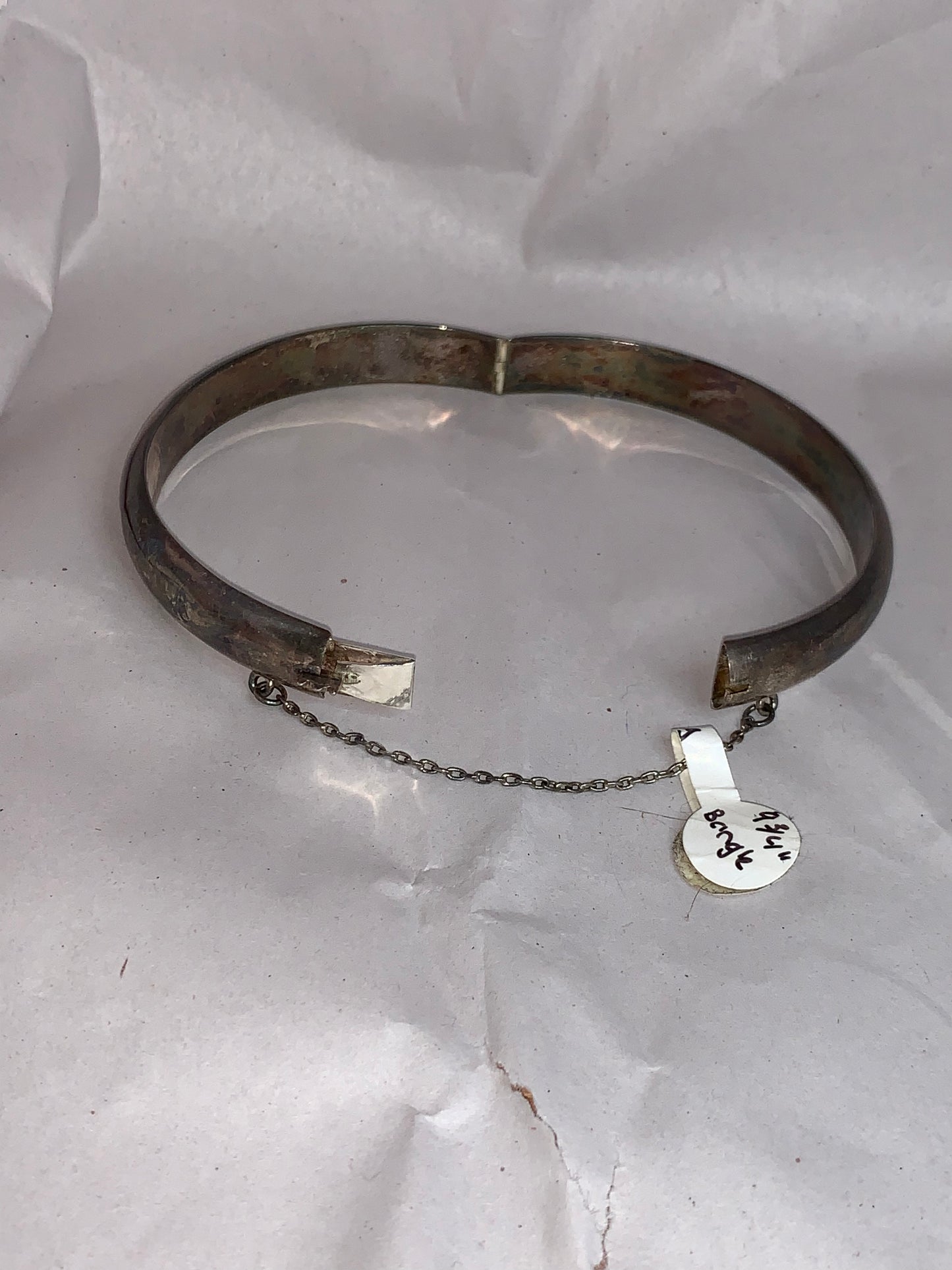 9 3/4" Vintage Sterling Silver Cuff Bangle Bracelet with chain catch, by FAS