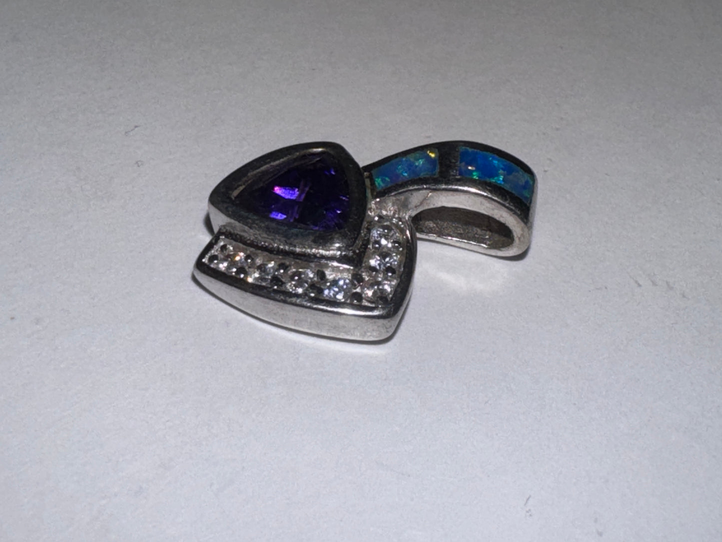 Amethyst, Opal and White Topaz Sterling Silver Pendant