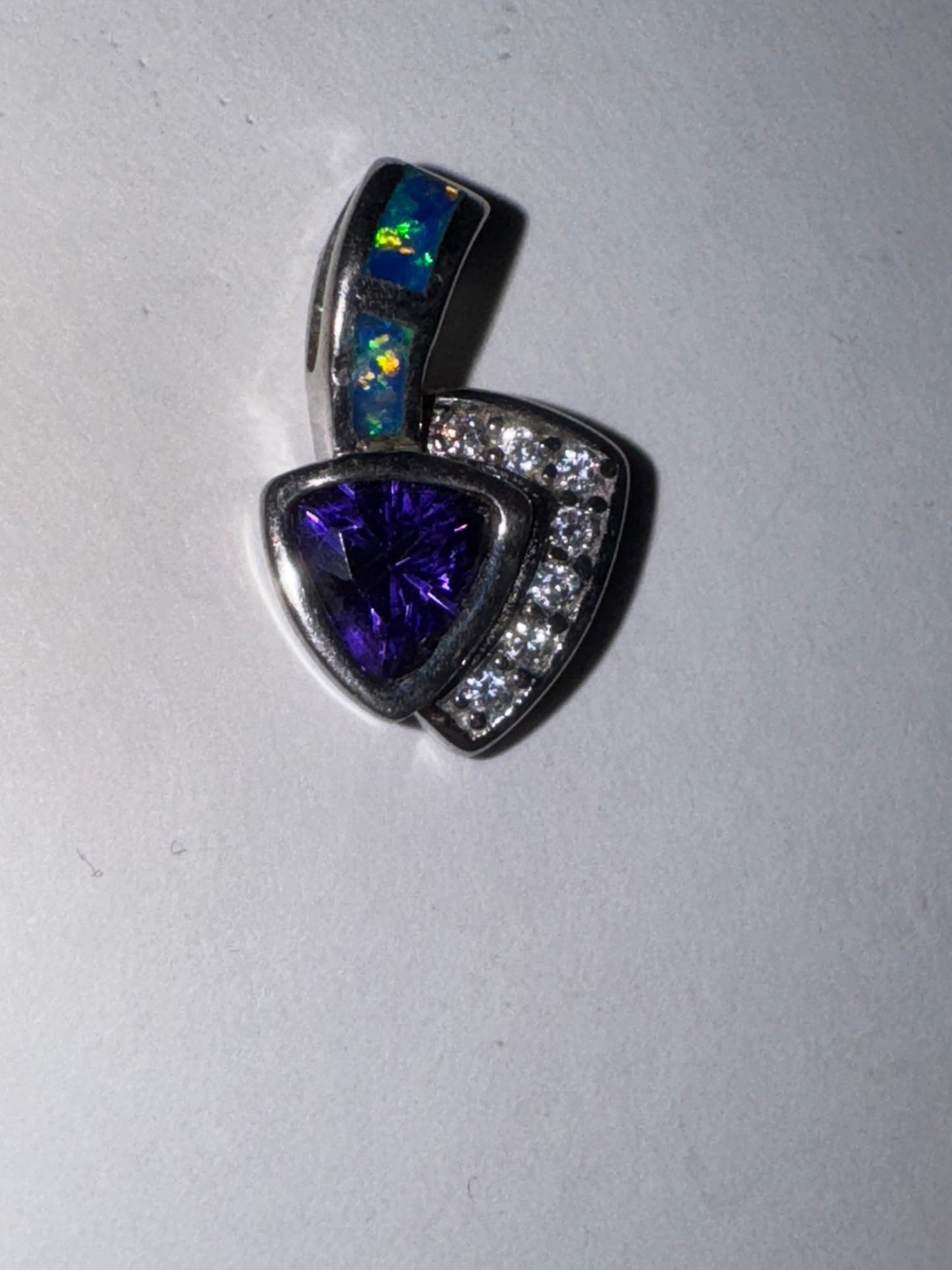 Amethyst, Opal and White Topaz Sterling Silver Pendant