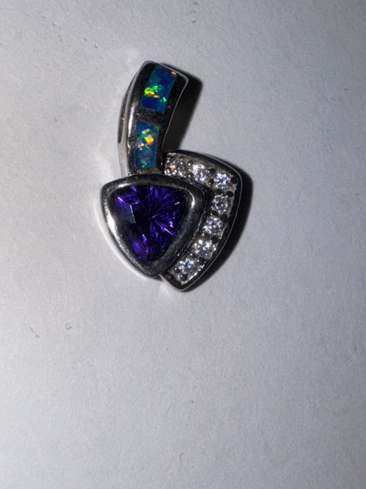 Amethyst, Opal and White Topaz Sterling Silver Pendant