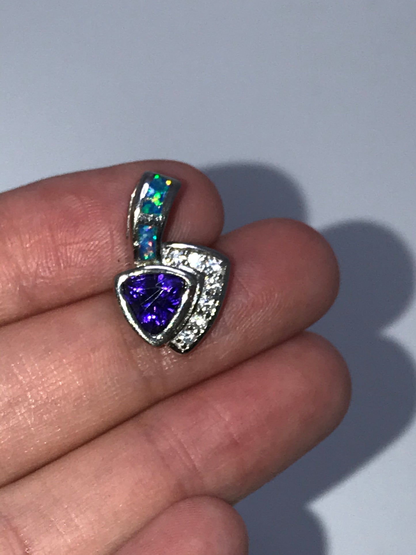 Amethyst, Opal and White Topaz Sterling Silver Pendant