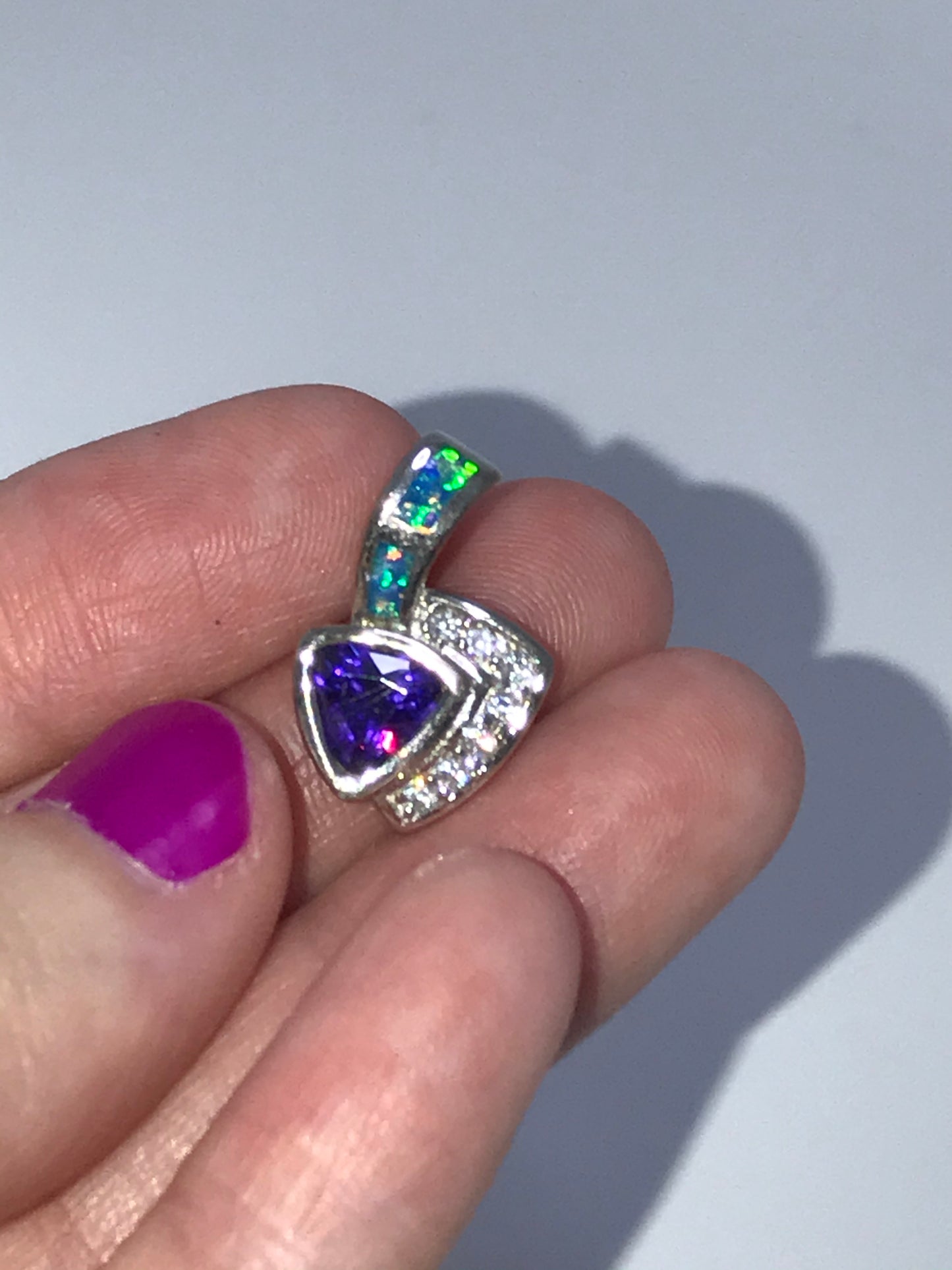 Amethyst, Opal and White Topaz Sterling Silver Pendant
