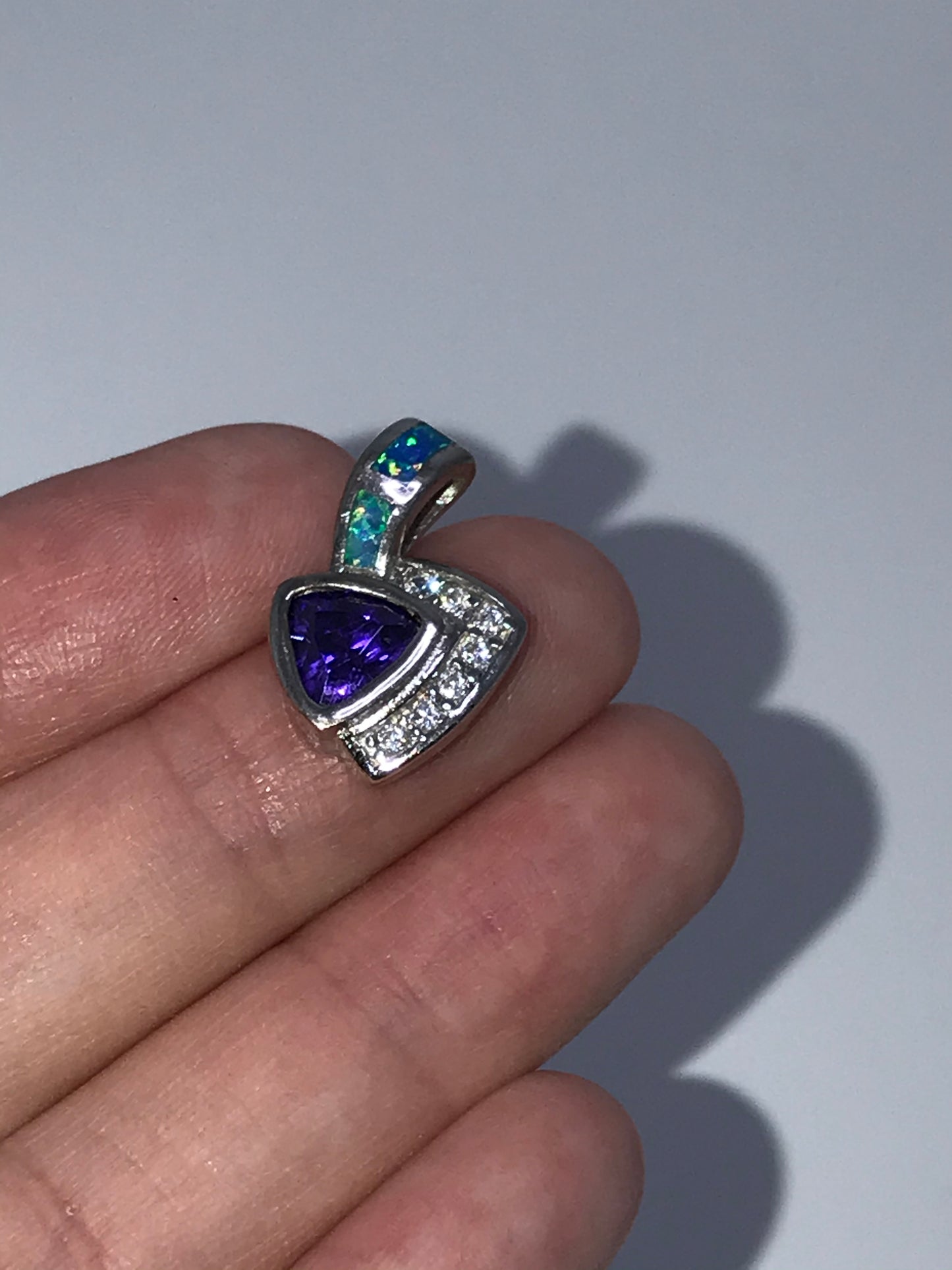 Amethyst, Opal and White Topaz Sterling Silver Pendant
