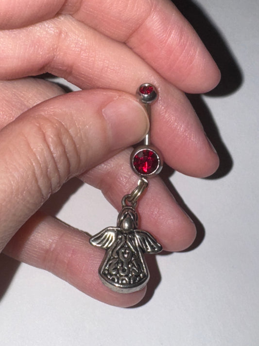 Dark Red, 2 Gem Cherub And Angel Dangle Belly Ring