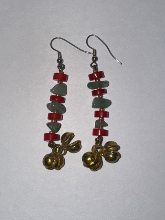 Aventurine and Red Coral Dangle Earrings