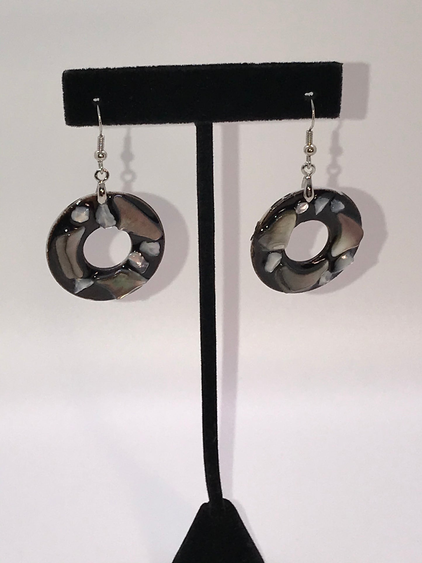 Black Lip Pearl And Resin Doughnut Dangle Earrings