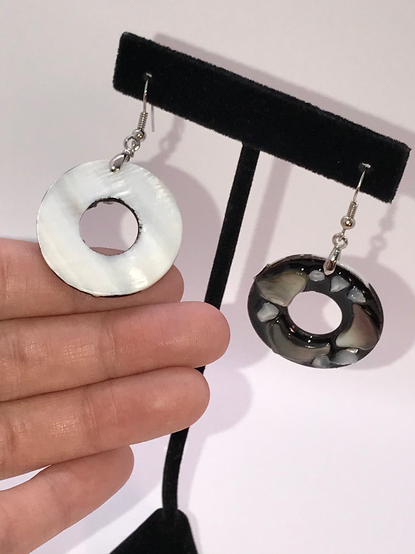 Black Lip Pearl And Resin Doughnut Dangle Earrings