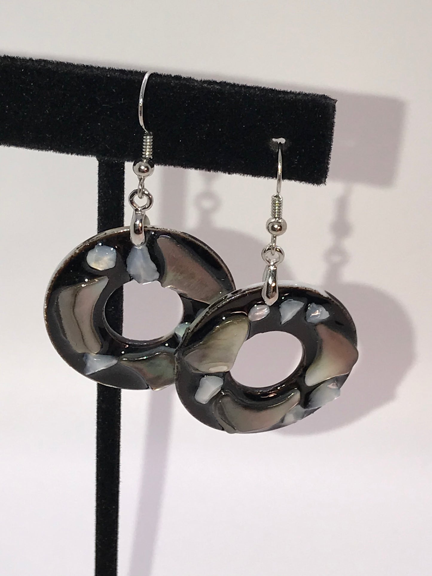 Black Lip Pearl And Resin Doughnut Dangle Earrings