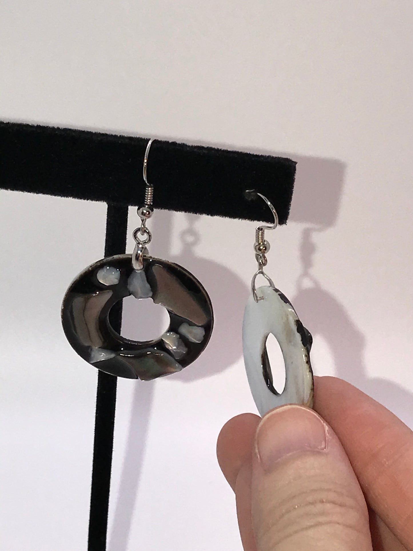 Black Lip Pearl And Resin Doughnut Dangle Earrings