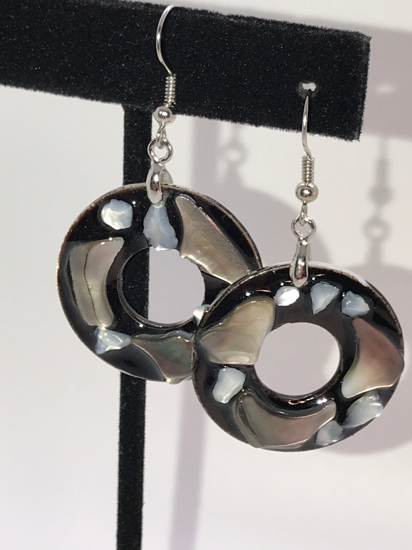 Black Lip Pearl And Resin Doughnut Dangle Earrings