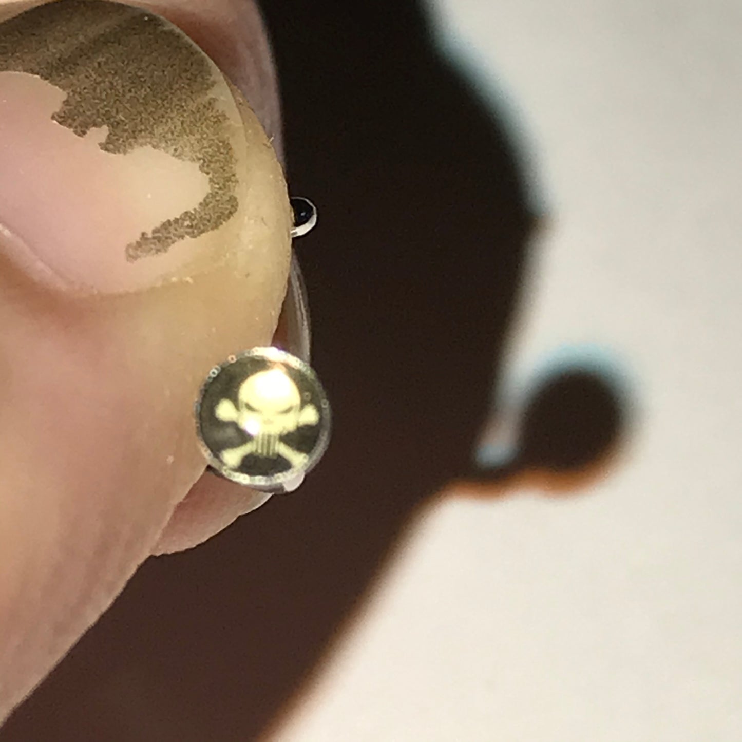 Black and White Skull and Crossbones 18 Gauge C-shaped Nose Ring