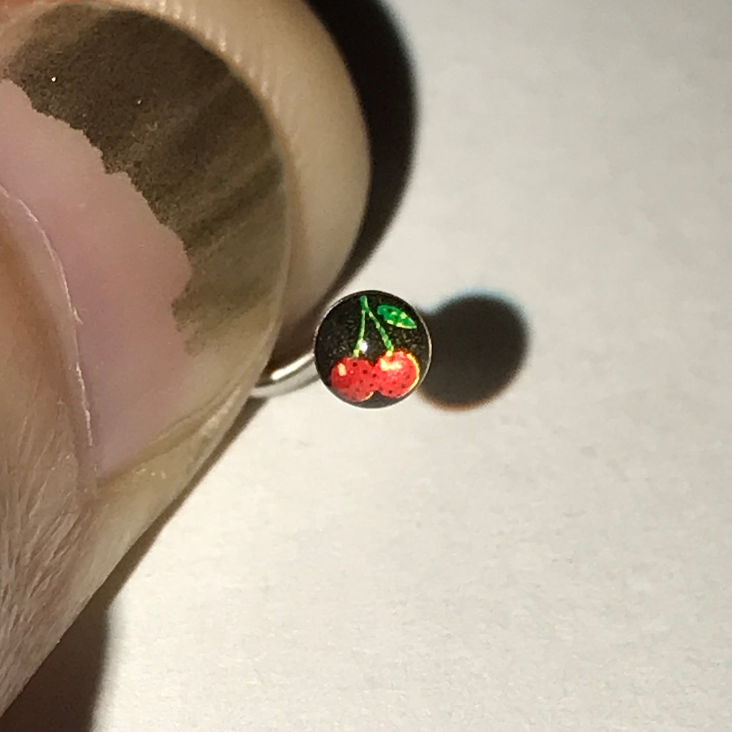 Black with Red and Green Cherries Gauge C-shaped Nose Ring