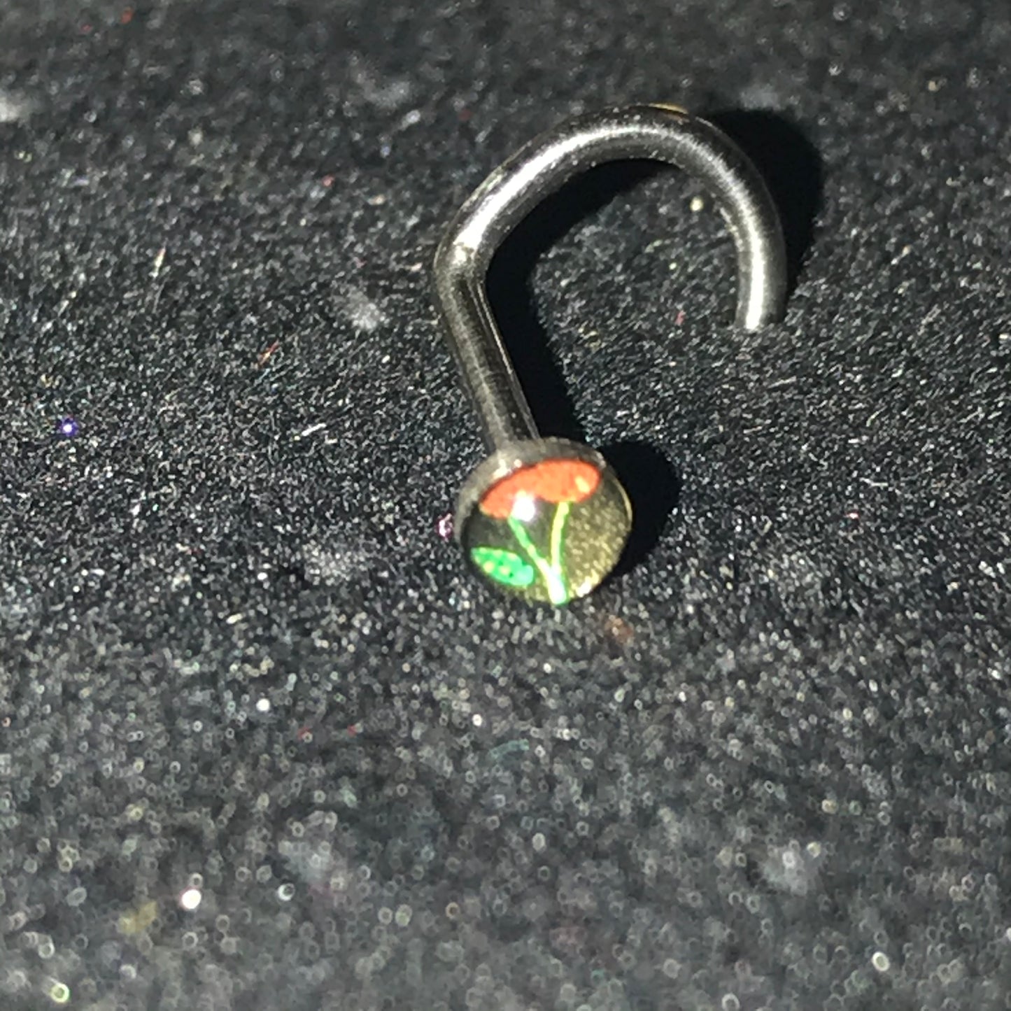 Black with Red and Green Cherries Gauge C-shaped Nose Ring