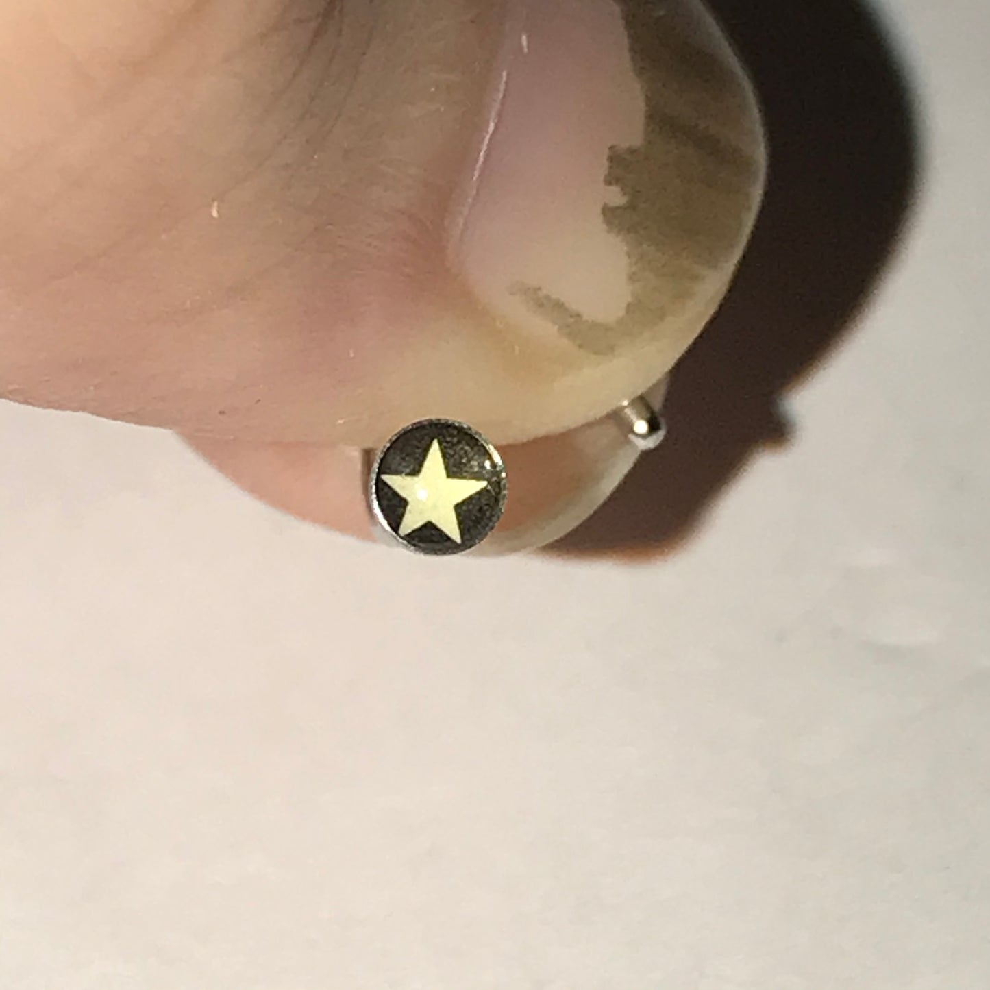 Black with White Star 18 Gauge C-shaped Nose Ring