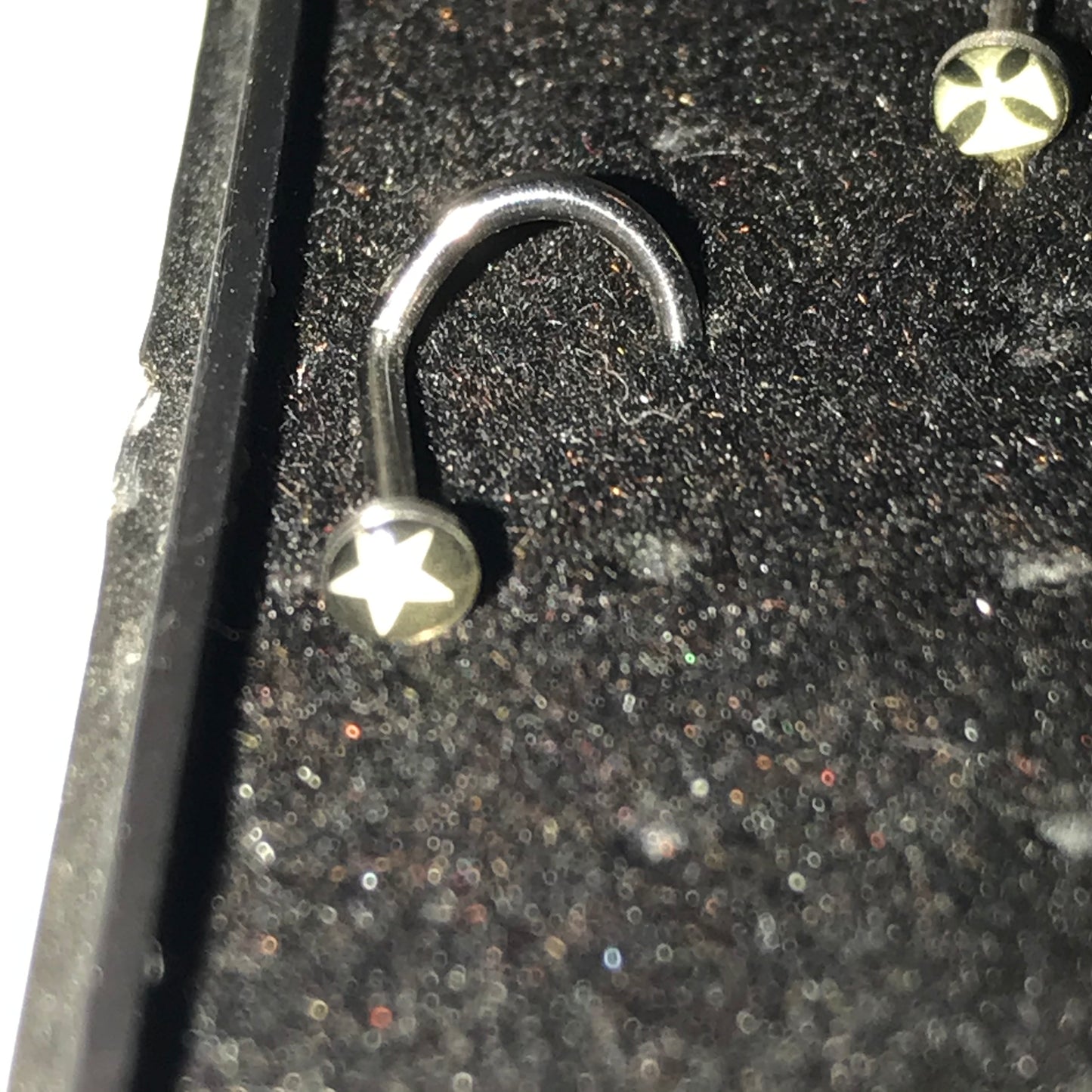Black with White Star 18 Gauge C-shaped Nose Ring