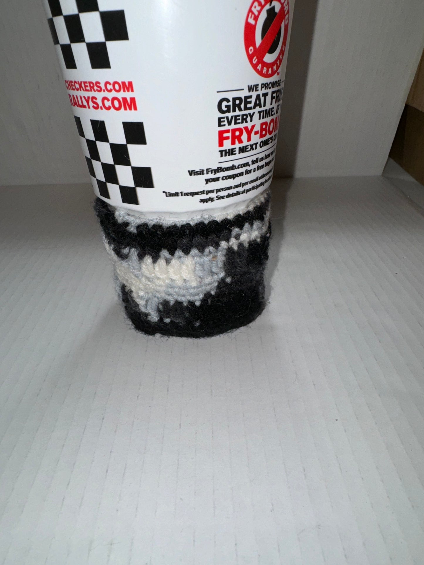 Black and white Crochet Coffee Cup Cozy