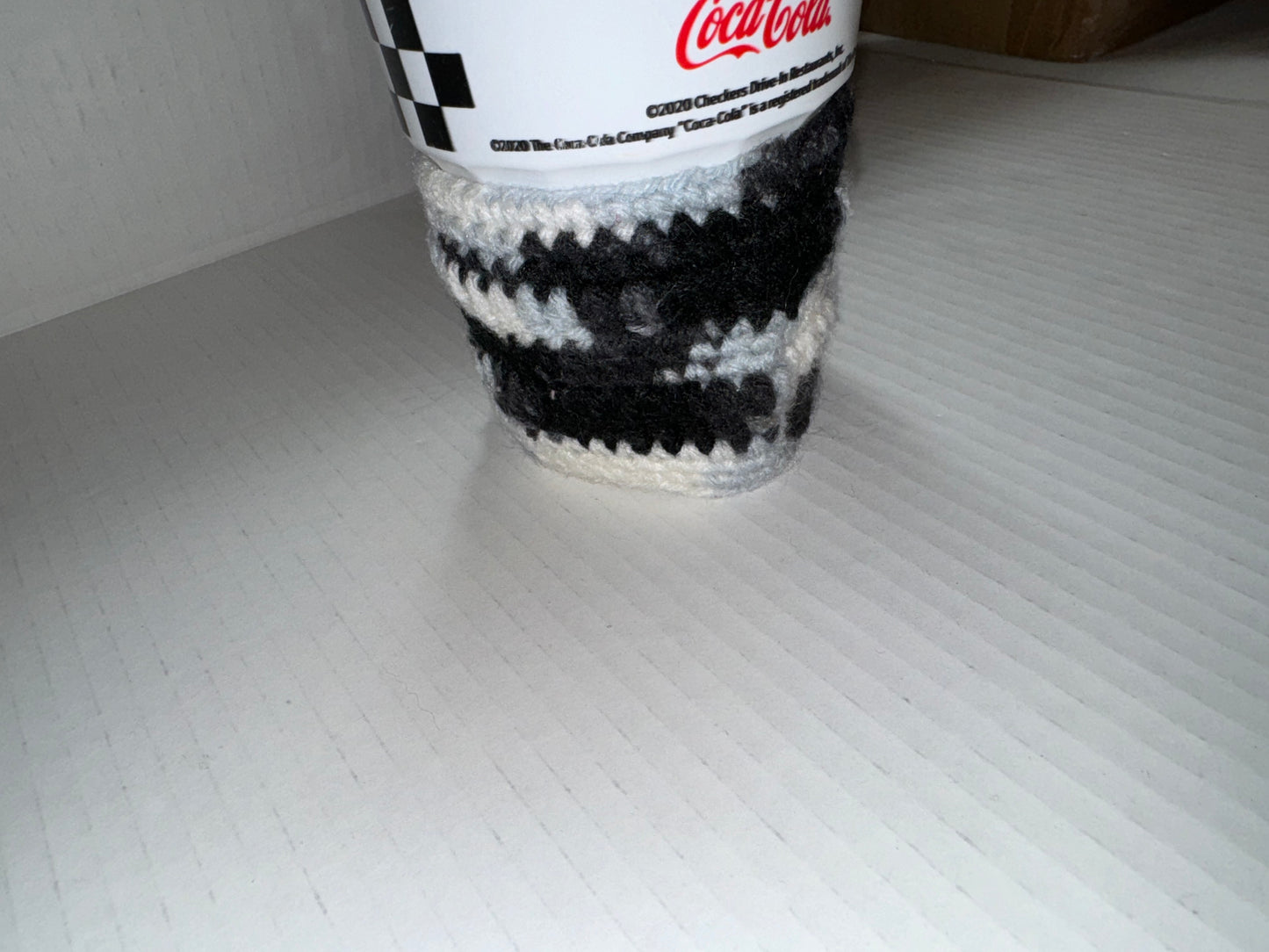 Black and white Crochet Coffee Cup Cozy