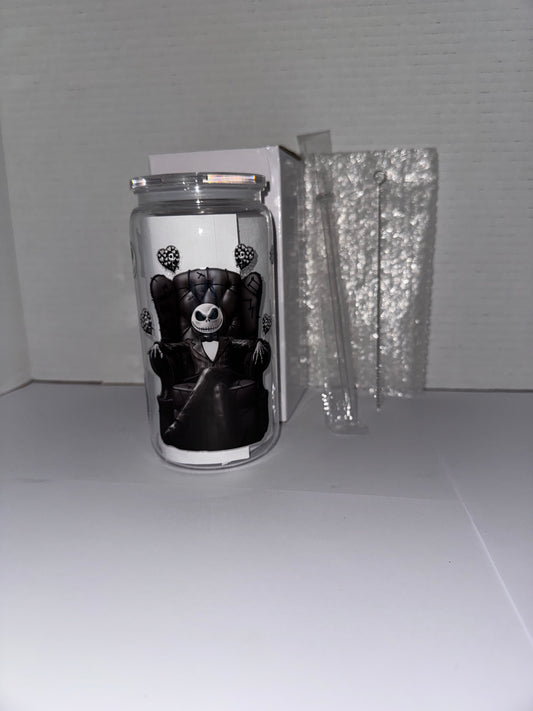 Halloween Black Leather Chair Themed 16 Oz Plastic Cup, Black and White Theme