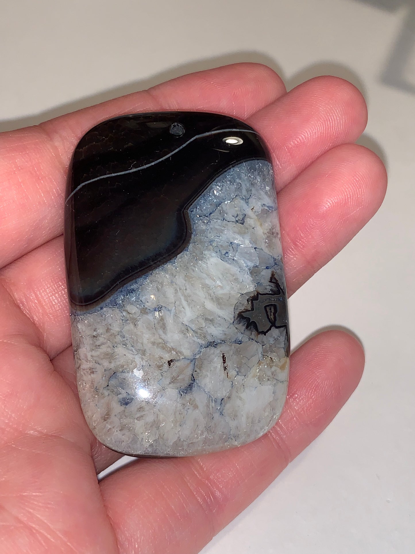Blue and Black Smooth Druzy Quarts Rectangle Focal