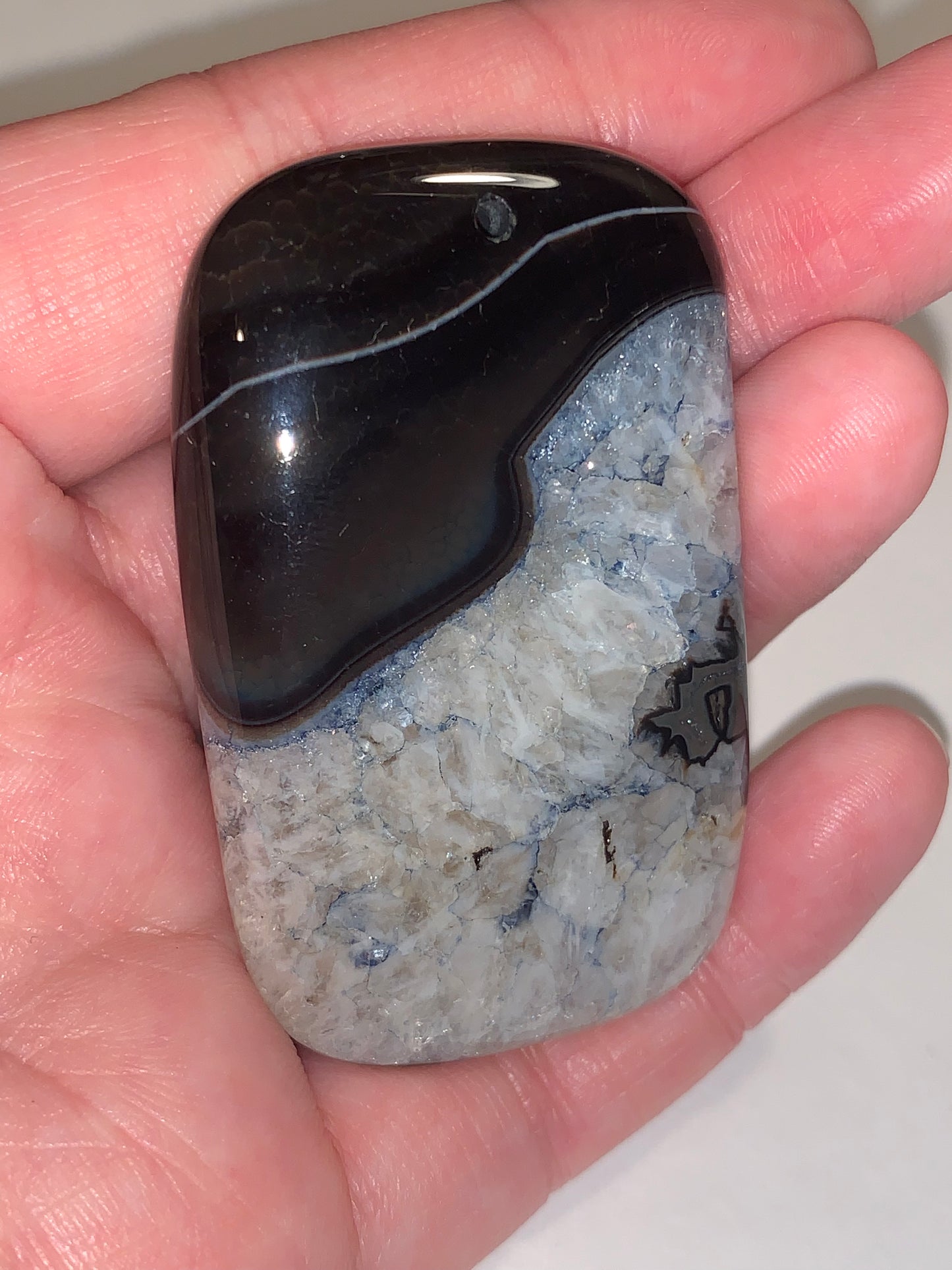 Blue and Black Smooth Druzy Quarts Rectangle Focal