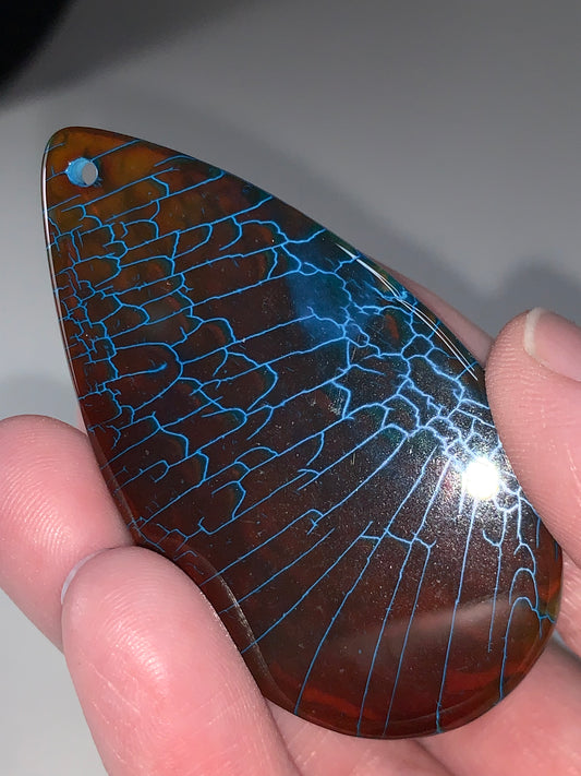 Blue and Brown Dragon Veins Agate Teardrop Pendant