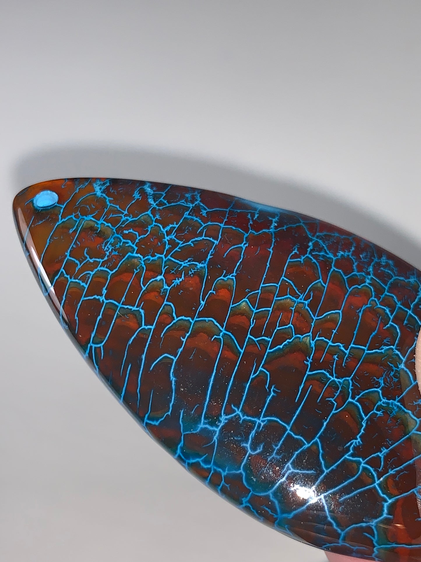 Blue and Brown Dragon Veins Agate Teardrop Pendant