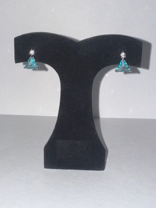 Blue and White CZ Triangle JIC Post Earrings