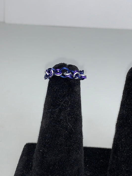 Blue, Purple and Silver chainmail ring, Size 5 1/2