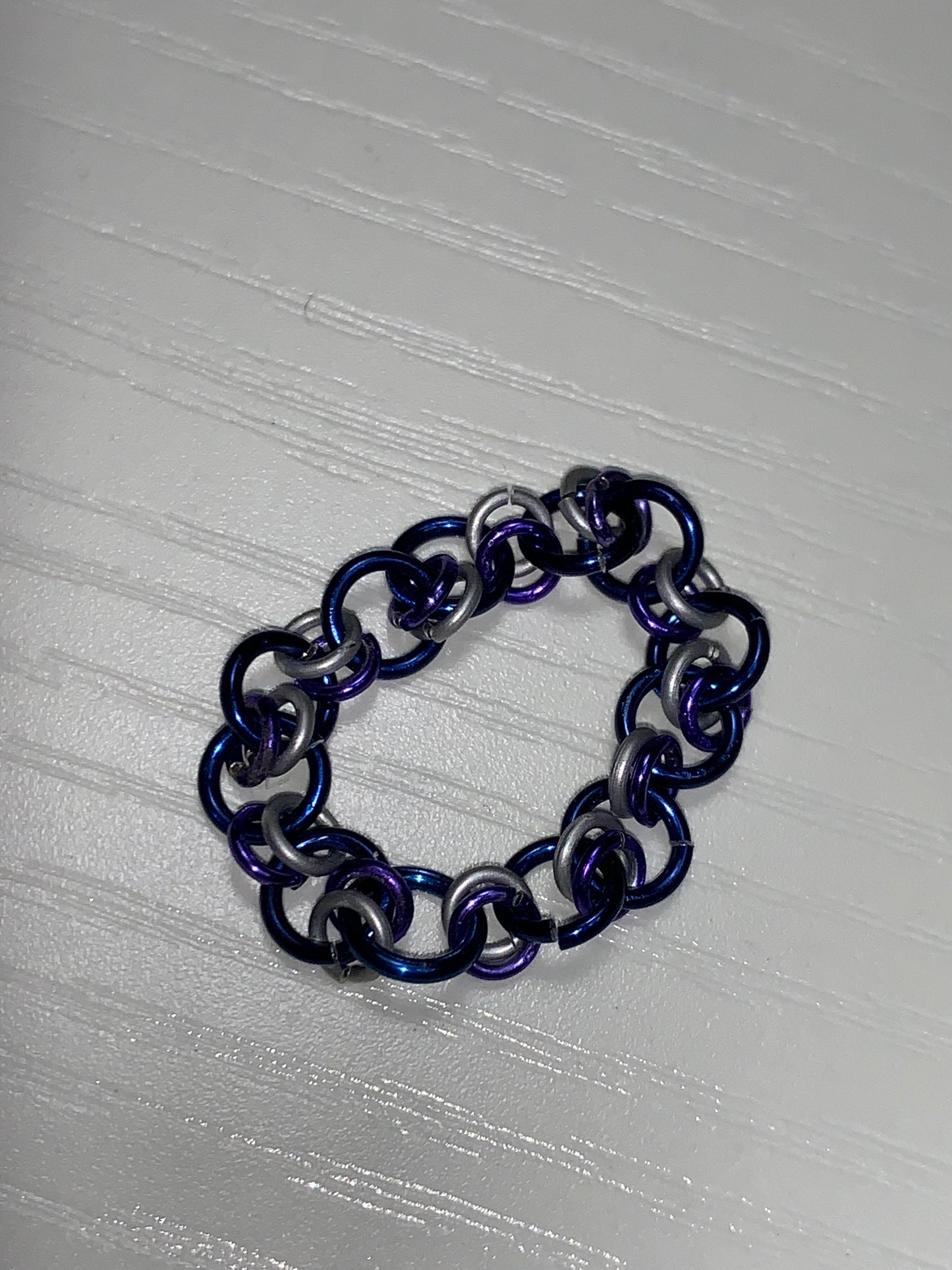 Blue, Purple and Silver chainmail ring, Size 5 1/2
