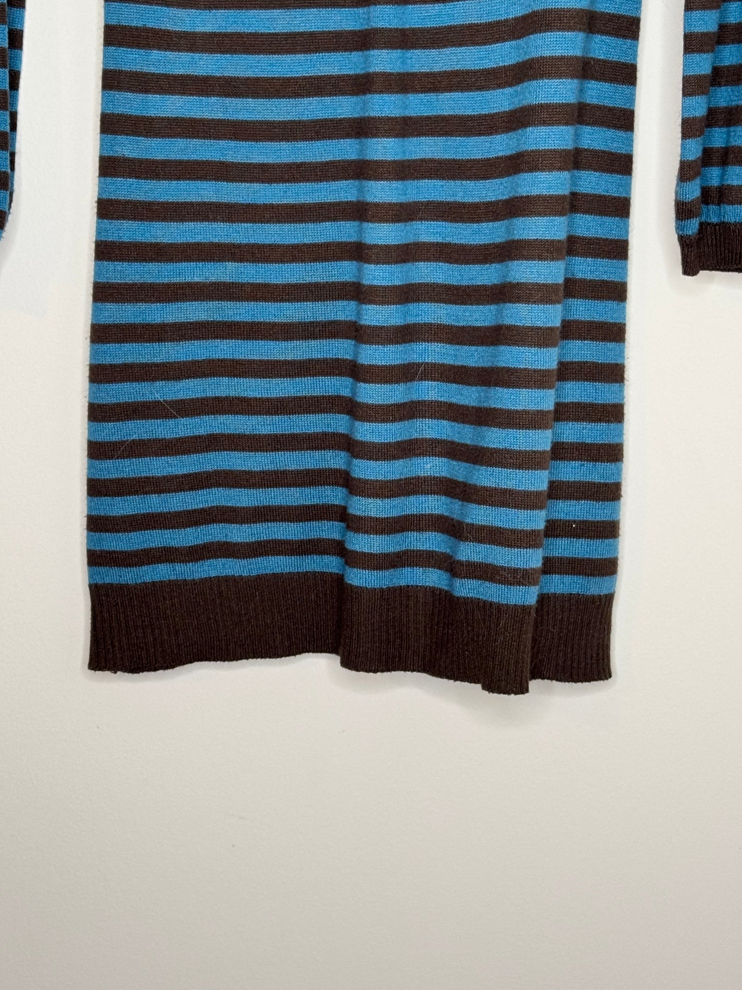 Brown/blue striped pullover lightweight mini sweater dress by YFK, size Large