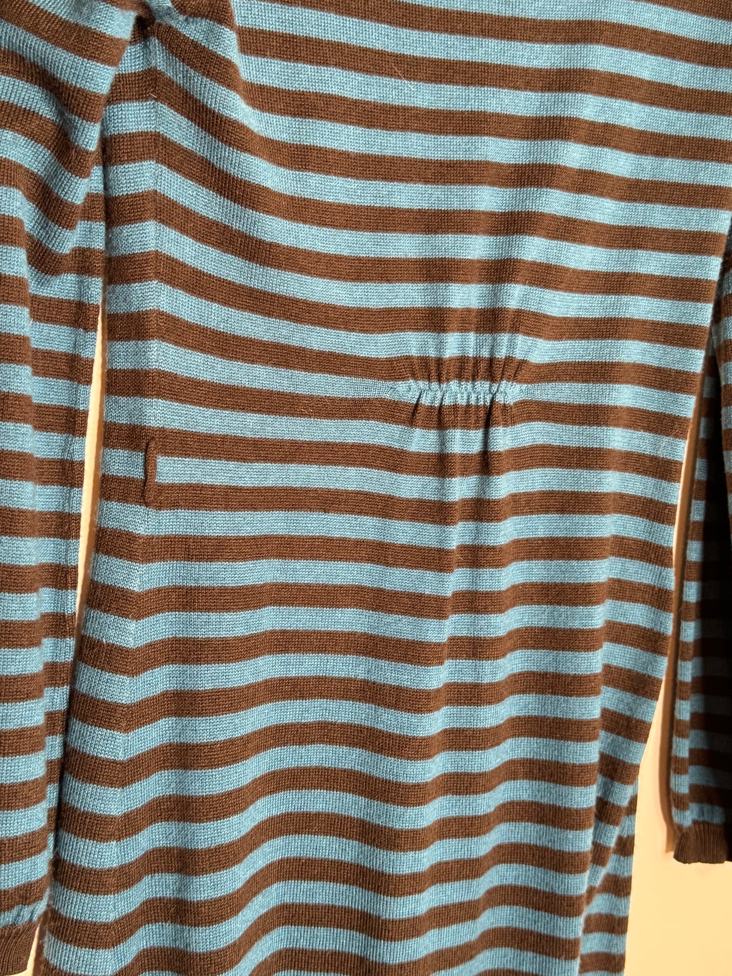 Brown/blue striped pullover lightweight mini sweater dress by YFK, size Large