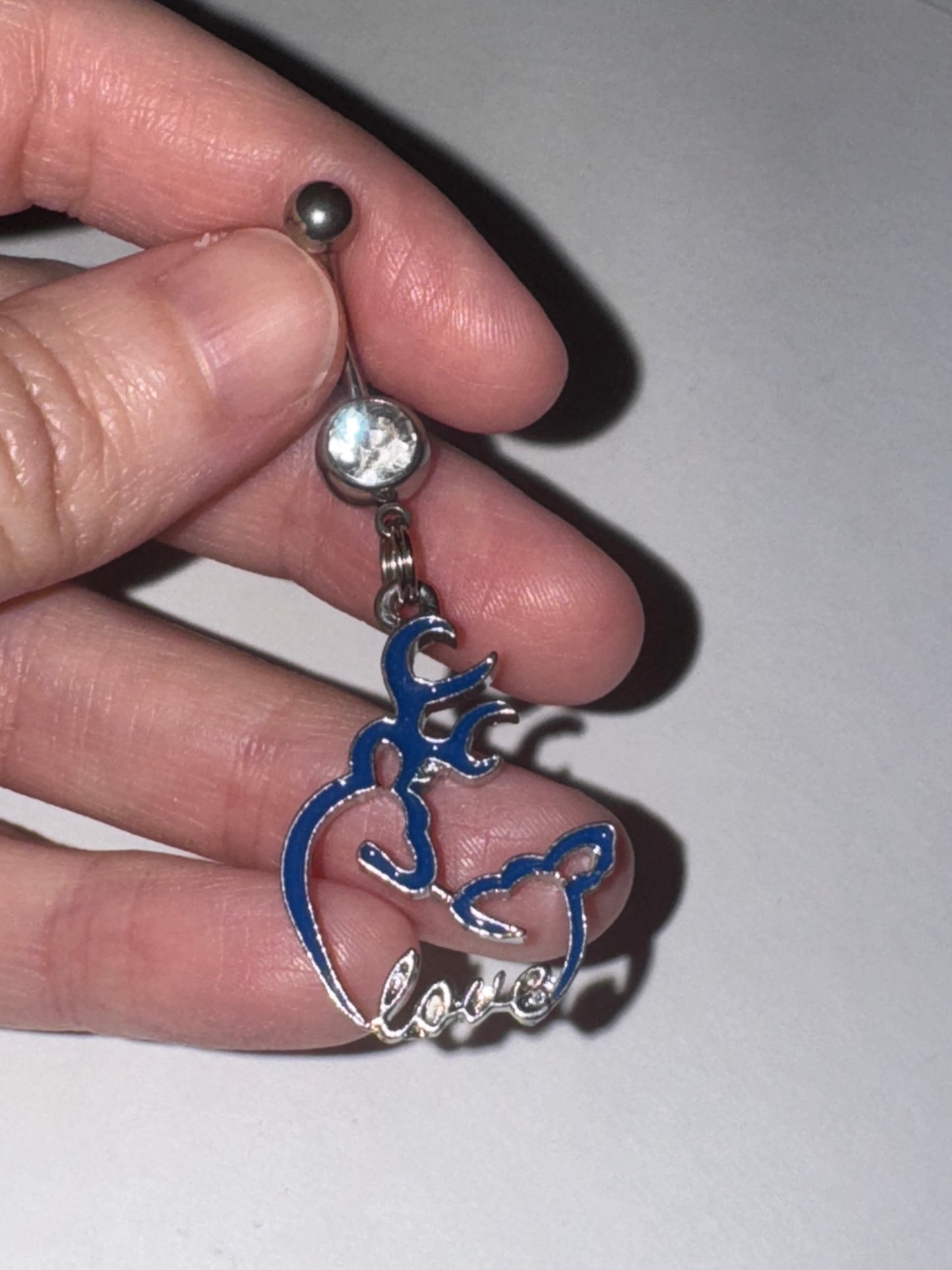 Navy Blue Buck and Doe Love Browning Dangle Belly Ring