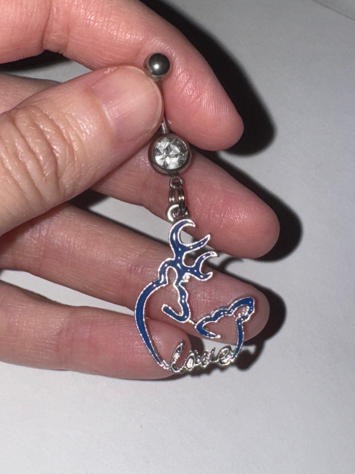 Navy Blue Buck and Doe Love Browning Dangle Belly Ring