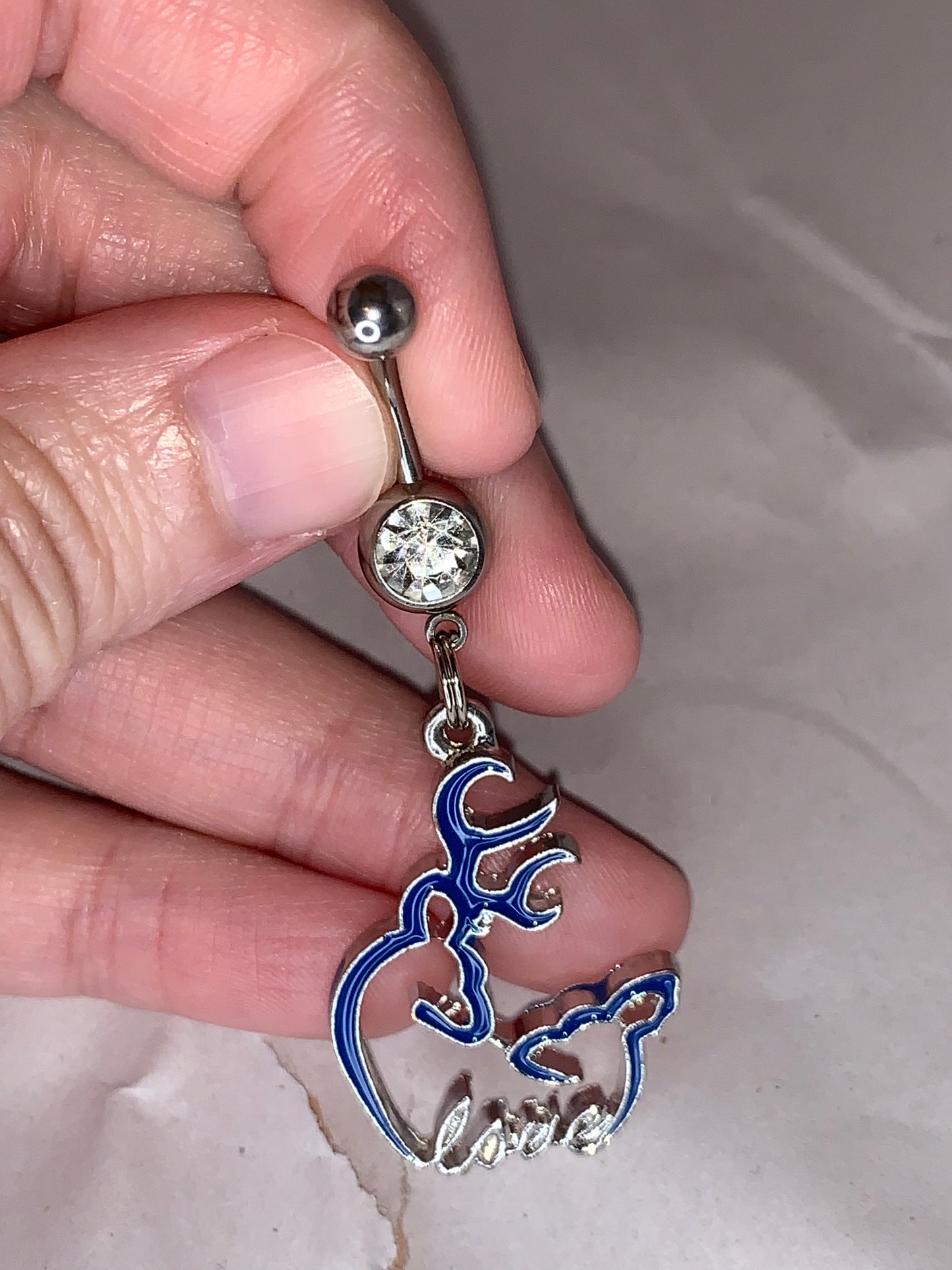 Navy Blue Buck and Doe Love Browning Dangle Belly Ring
