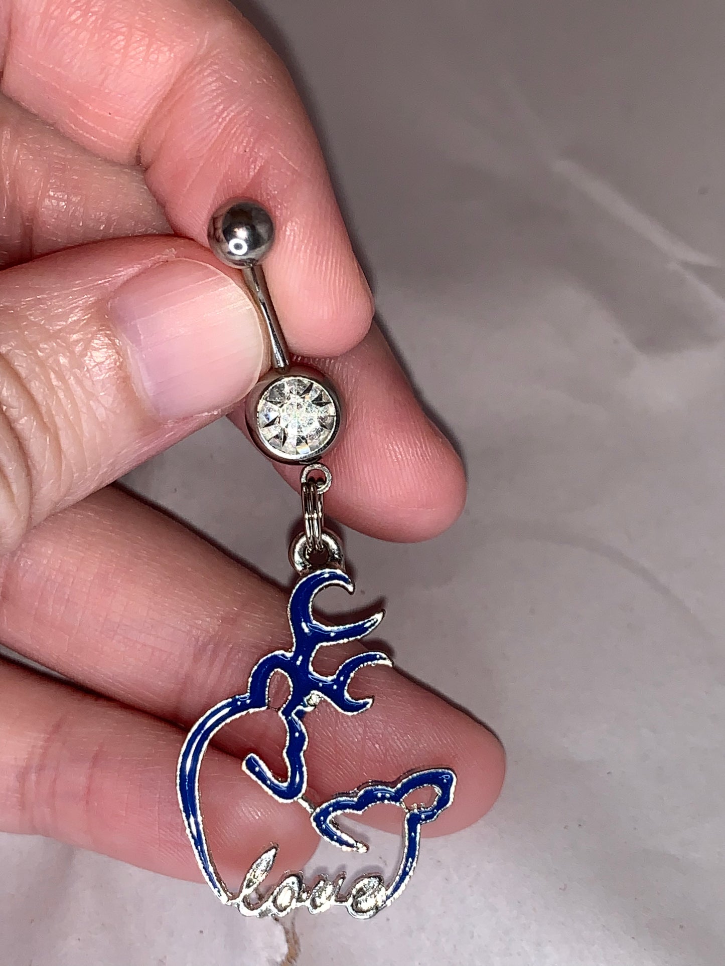 Navy Blue Buck and Doe Love Browning Dangle Belly Ring