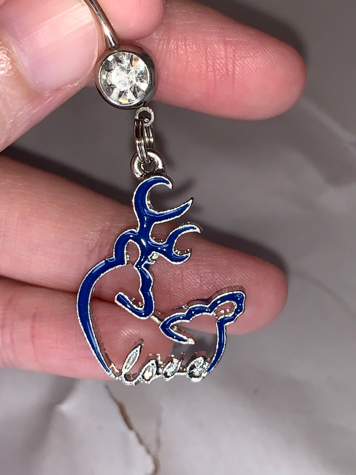Navy Blue Buck and Doe Love Browning Dangle Belly Ring