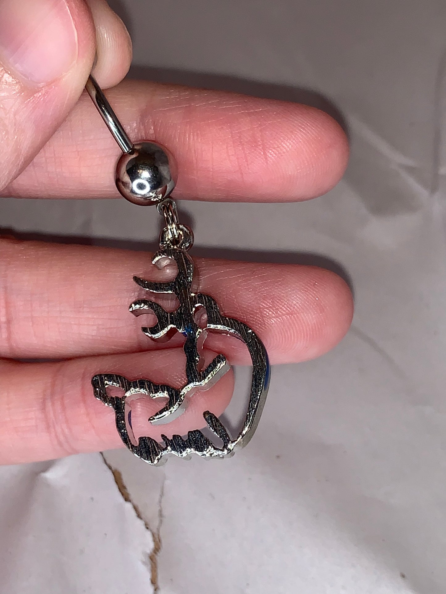 Navy Blue Buck and Doe Love Browning Dangle Belly Ring