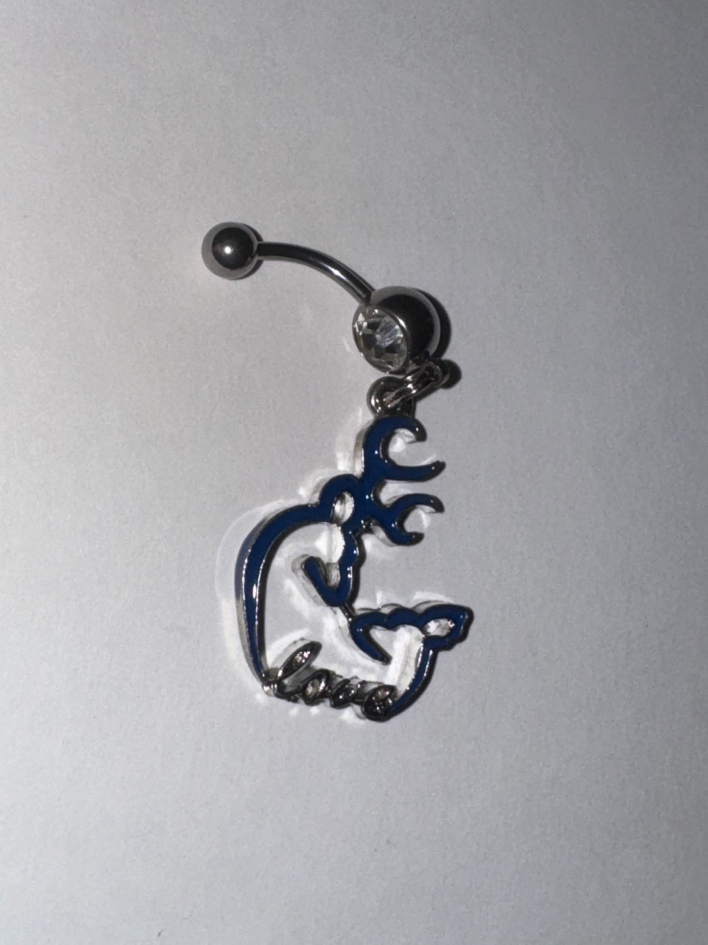 Navy Blue Buck and Doe Love Browning Dangle Belly Ring